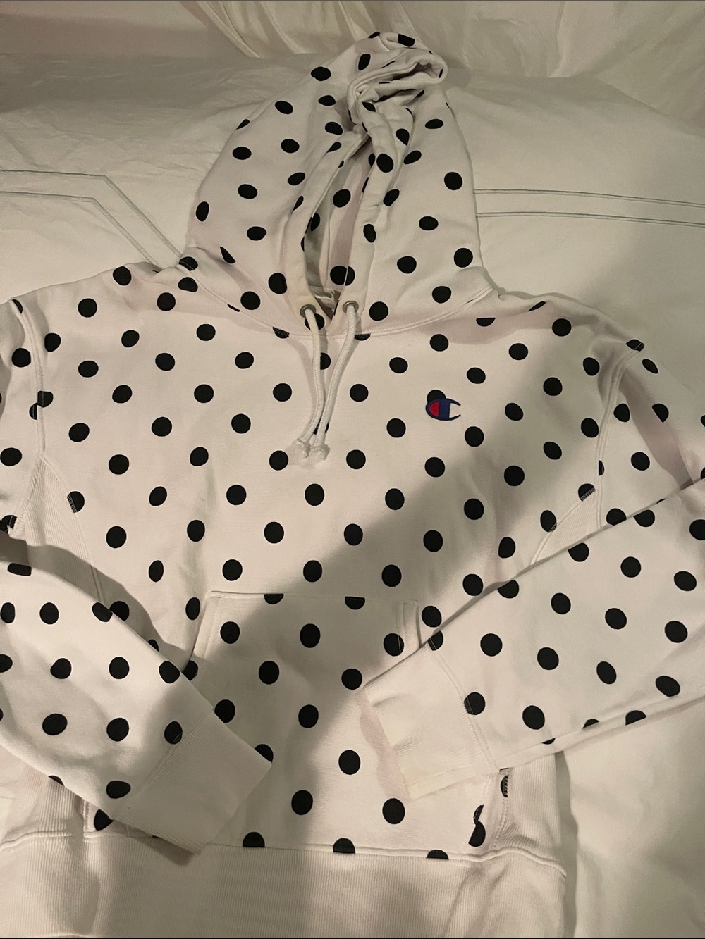 Champion White Hoodie with Black Polka Dots